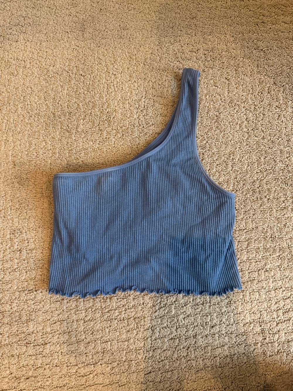 Spiritual Gangster One-Shoulder Ribbed Crop Top in Blue